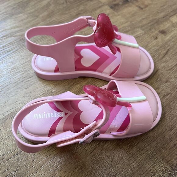 Mini Melissa Sandals Girls Size 9 Pink Heart Lollipop Jelly Toddler Shoes School - Picture 2 of 7